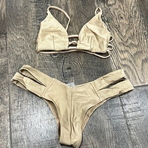 Montce Nude Shiny Cage Top and Euro Bottom Bikini Set